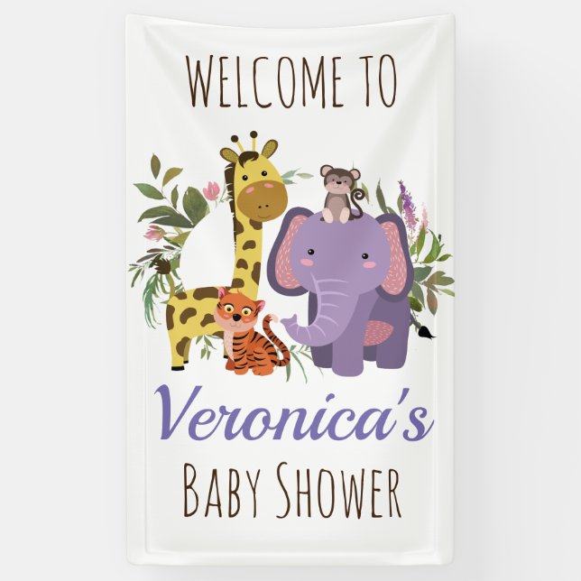 Banderoles Bienvenue Baby shower animal de Safari Jungle Cute (Vertical)