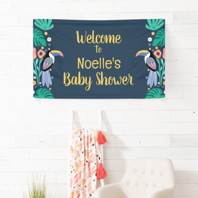 Banderoles Bienvenue ! Baby shower tropical aux oiseaux du To (En situation)