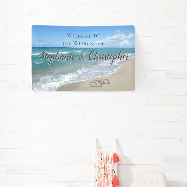 Banderoles Bienvenue Coeurs de mariage de plage dans le sable (Insitu)