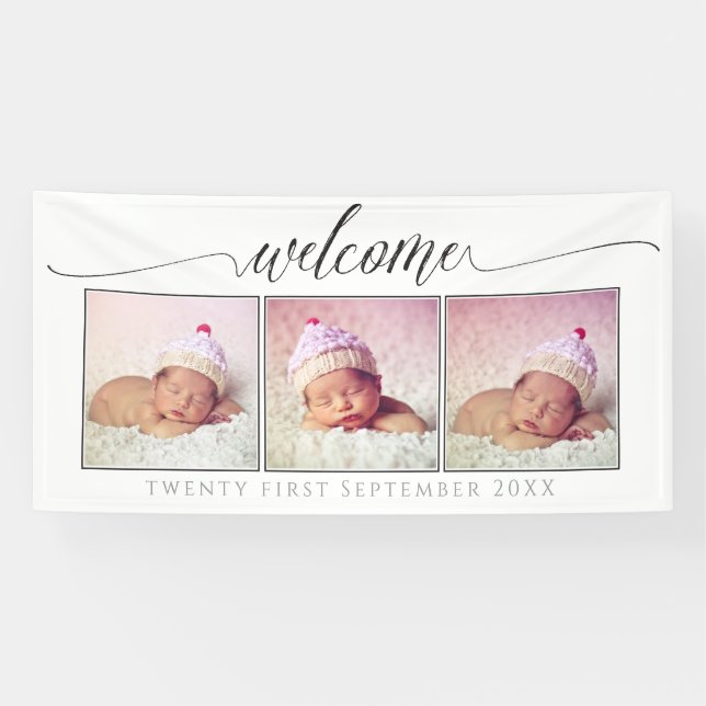 Banderoles Bienvenue Custom Fabriqué 3 Photo Cadre Portrait B (Horizontal)