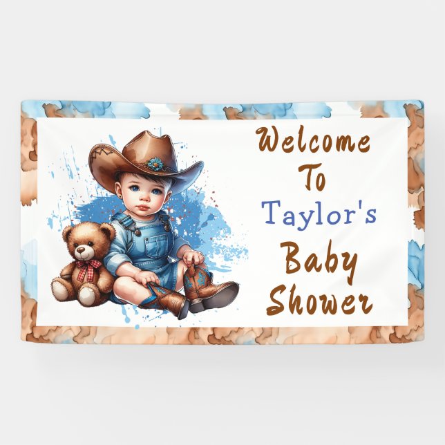 Banderoles Bienvenue dans notre Baby shower | Western Cowboy (Horizontal)