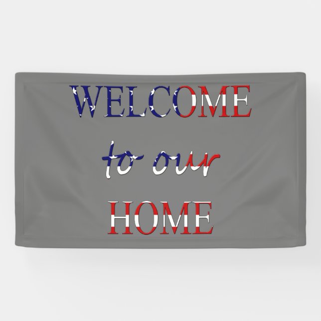 Banderoles Bienvenue dans notre maison sur le drapeau américa (Horizontal)