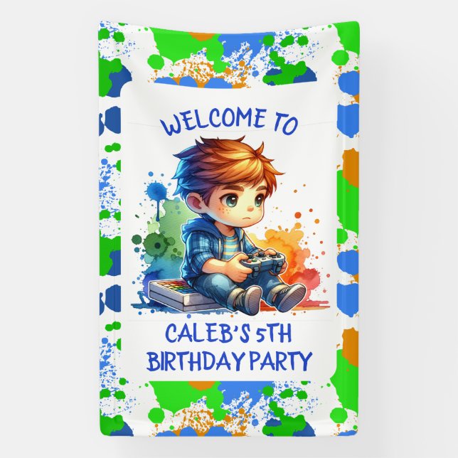 Banderoles Bienvenue de jeu de garçon Anniversaire personnali (Verticale)