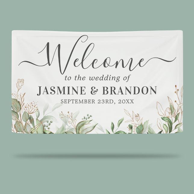 Banderoles Bienvenue de Mariage d'or vert Eucalyptus (Créateur téléchargé)