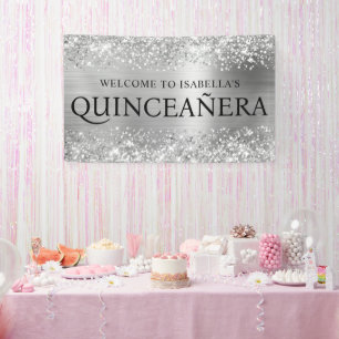 Banderoles Bienvenue en majuscules tout en paillettes d'argen