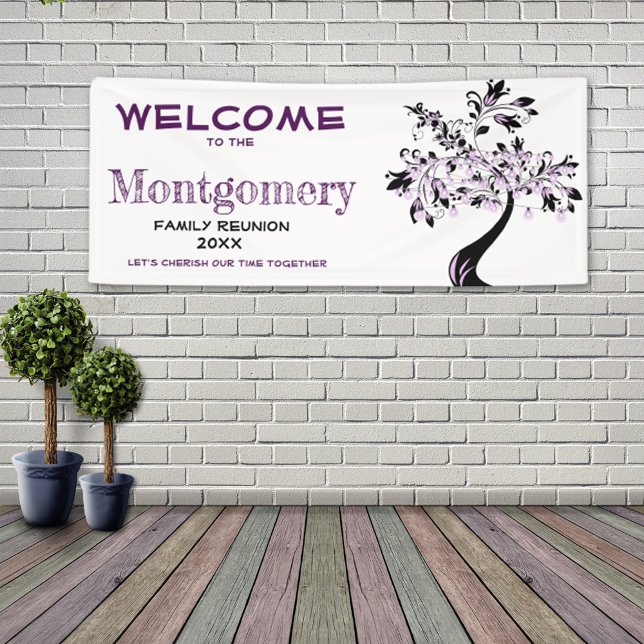 Banderoles Bienvenue Famille Réunion Moderne Purple Arbre (Créateur téléchargé)