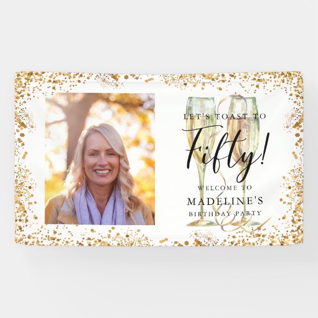 Banderoles Bienvenue Gold 50th Birthday Photo Banner (Horizontal)