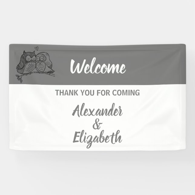 Banderoles Bienvenue Mariage Banner Owls Love (Horizontal)