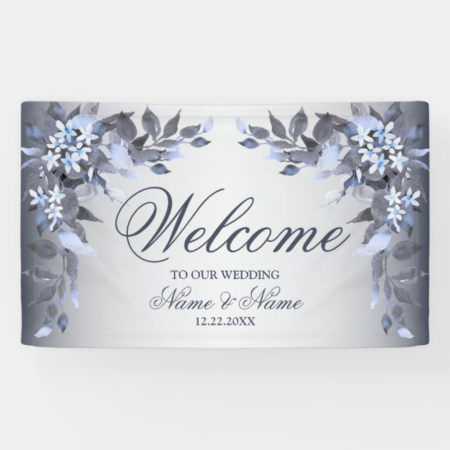 Banderoles Bienvenue Mariage de la Marine Décor Floral (Horizontal)