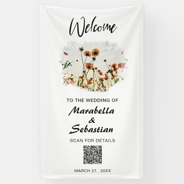 Banderoles *~* BIENVENUE Mariage Poppy Floral AR9 (Vertical)