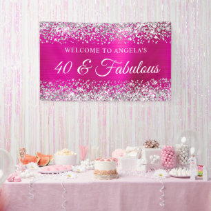 Banderoles Bienvenue Paillettes Argent Rose Chaud Feuille 40