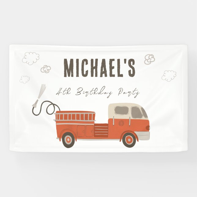 Banderoles Bienvenue pour l'anniversaire avec camion de pompi (Horizontal)