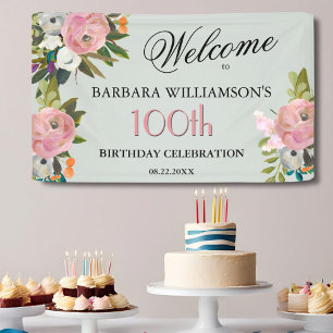 Banderoles Bienvenue pour les 100 ans avec un motif floral él
