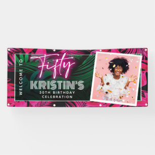 Banderoles Bienvenue pour un 50e anniversaire tropical rose n