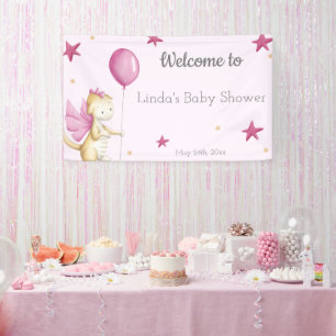 Banderoles Bienvenue rose Fille Baby shower Dragon Party