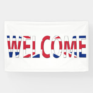 Banderoles Bienvenue surimposé sur le drapeau du Royaume-Uni