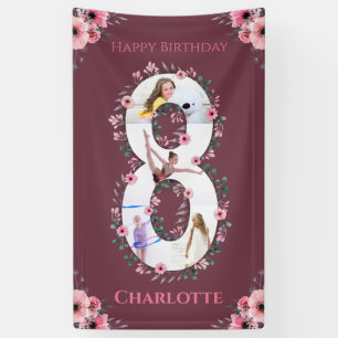 Banderoles Big 8th Birthday Girl Photo Collage Fleur Rose Ba