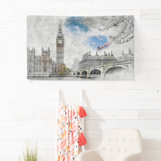 Banderoles Big Ben, Londres, Royaume-Uni (En situation)