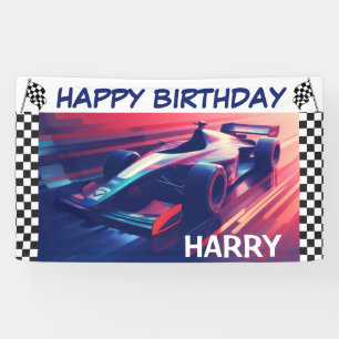 BANDEROLES BIRTHDAN MODERN BLUE RACING VOITURE BANNER