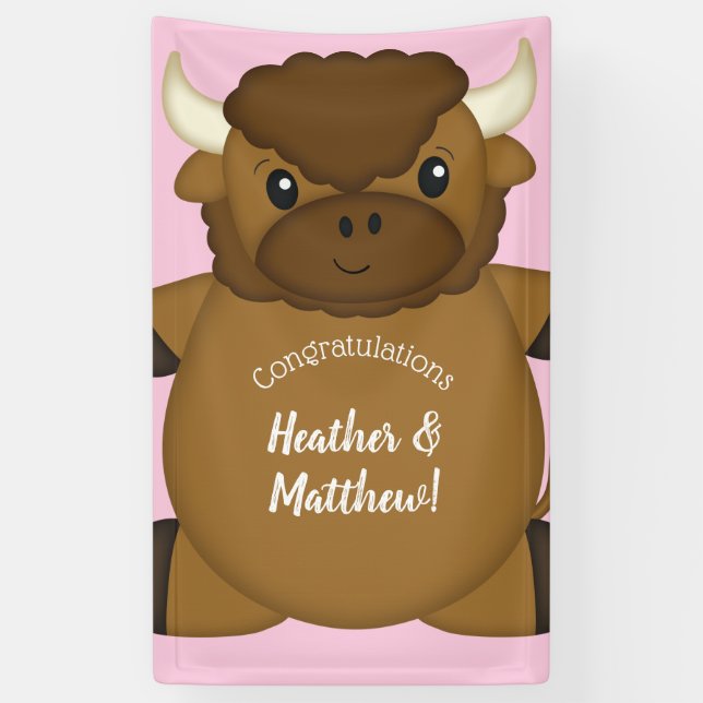 Banderoles Bison Baby shower Buffalo rose (Vertical)