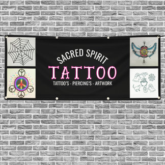Banderoles Black 4 Photo Modern White Text Tattoo Shop Banner