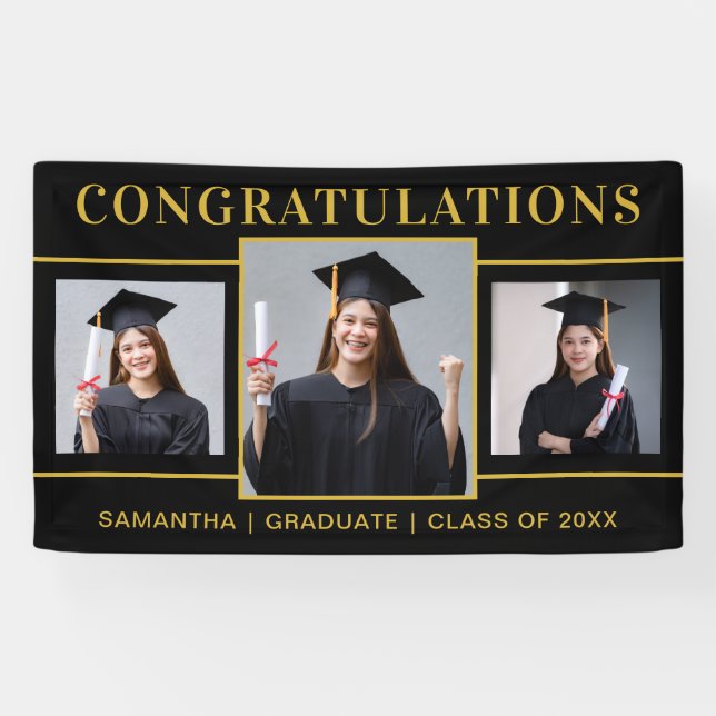 Banderoles Black And Gold 3 - Félicitations pour la graduatio (Horizontal)