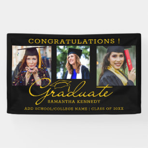 Banderoles Black And Gold Congrats Graduate 3 Photo Collage
