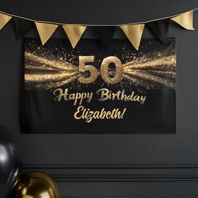 Banderoles Black and Gold Parties scintillant 50 Bonne fête d (Happy Birthday Black and Gold Banner)