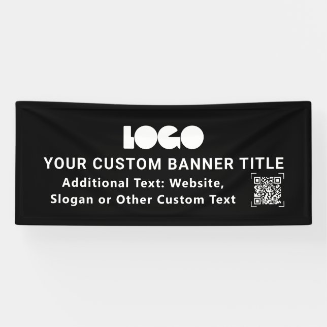 Banderoles Black Business Logo Société QR Promo Personnalisé  (Horizontal)