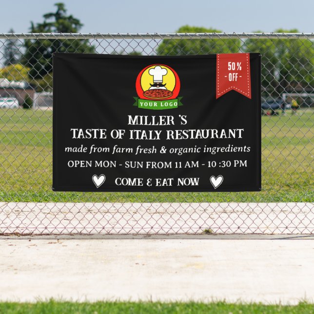 Banderoles Black Custom Logo Restaurant Café Bar & Grill (Insitu)