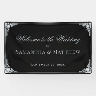 Banderoles Black Elegant Vintage Faux Mariage Argent Bienvenu