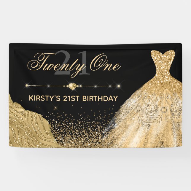 Banderoles Black & Faux Gold Parties scintillant & robe 21e a (Horizontal)