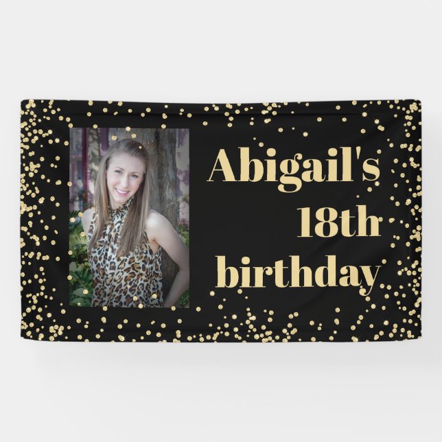 Banderoles Black Gold 18th Birthday Party Photo (Horizontal)