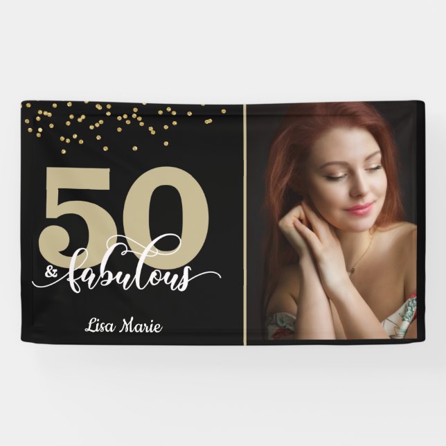 Banderoles Black Gold 50 et Fabulous Birthday Photo Banner (Horizontal)