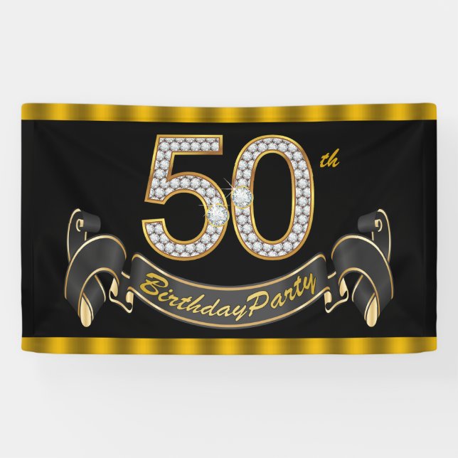 Banderoles Black Gold 50th Birthday Party (Horizontal)