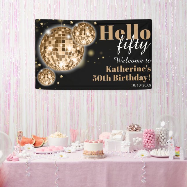 Banderoles Black Gold 50th Birthday Party Bienvenue (Fête)