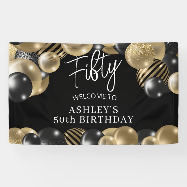 Banderoles Black Gold 50th Birthday Welcome (Horizontal)