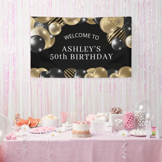 Banderoles Black Gold 50th Birthday Welcome (Fête)