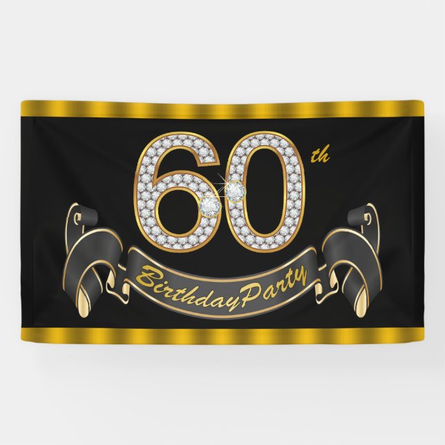 Banderoles Black Gold 60e fête d'anniversaire (Horizontal)