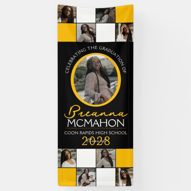 Banderoles Black & Gold 9 Photo Collage Graduation Vinyl (Vertical)