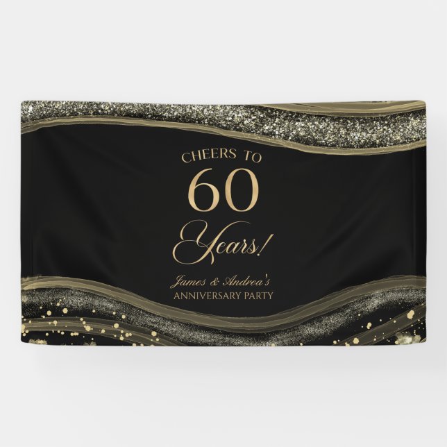 Banderoles Black Gold Agate 60th Wedding Anniversary Party (Horizontal)
