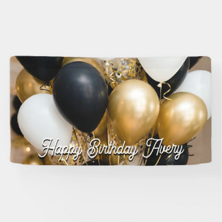 Banderoles Black & Gold Balloons Personalized Happy Birthday