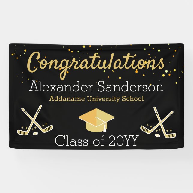 Banderoles Black Gold Félicitations Hockey Graduate Banner (Horizontal)