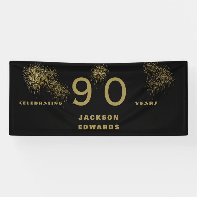 Banderoles Black & Gold Fireworks 90e Black Birthday Party (Horizontal)