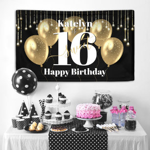 Banderoles Black Gold Parties scintillant Sweet 16 Balloons d
