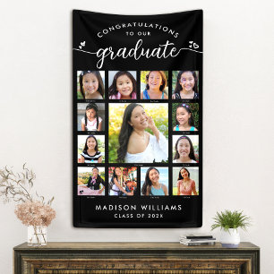 Banderoles Black Graduation K-12 Modern Script Photo Collage