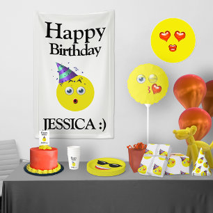 Banderoles Black Jaune Blanc Joyeux Emoji Anniversaire