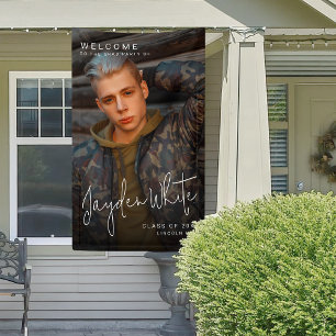 Banderoles Black Simple Modern Script Photo Graduation Party