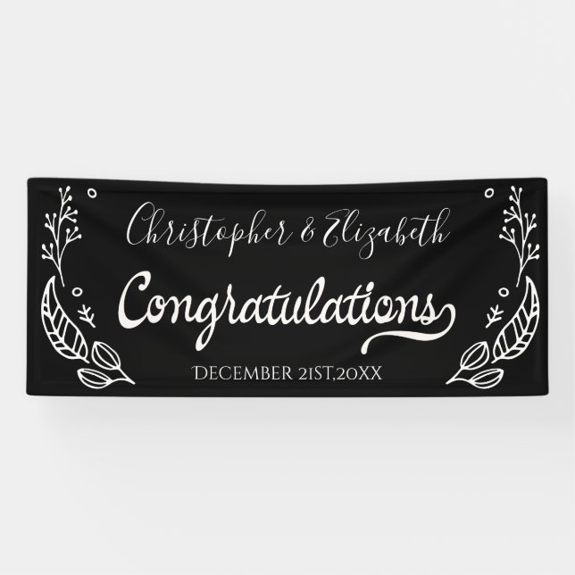 Banderoles Black White Elegant Chic Mariage Félicitations (Horizontal)
