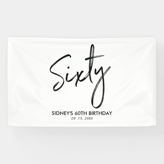 Banderoles Black & White Modern 60th Birthday Party Banner (Horizontal)
